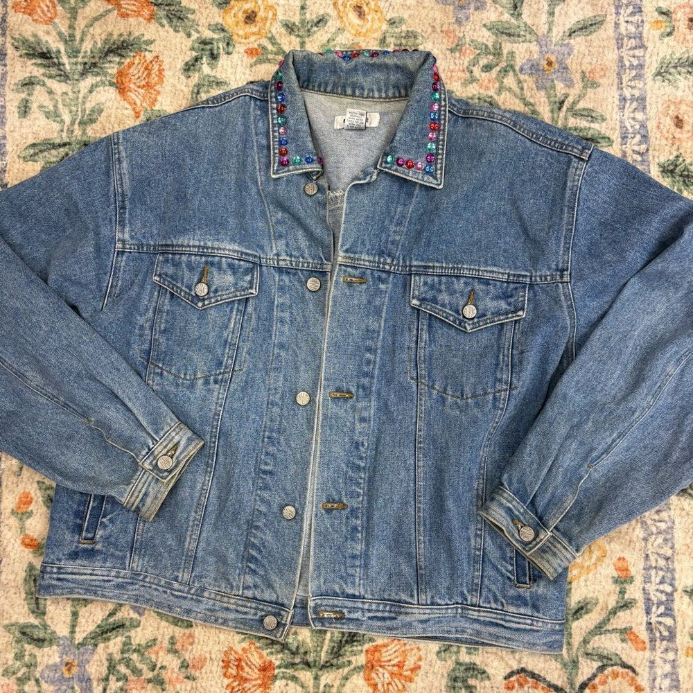 GITANO Vintage Trucker Studded Rhinestone Denim Jean Jacket Denim Barn Festival